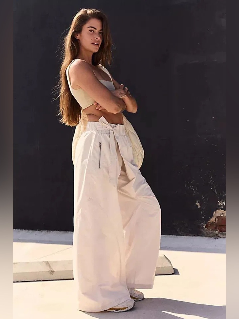 NWT FREE PEOPLE Movement One More Time Wide Leg Pants- Bleached Clay